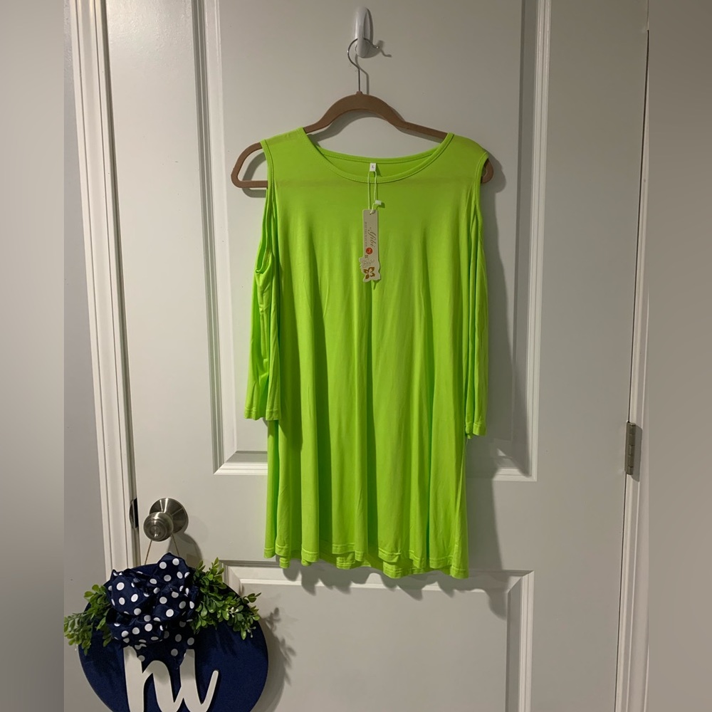 Neon green cold shoulder tunic